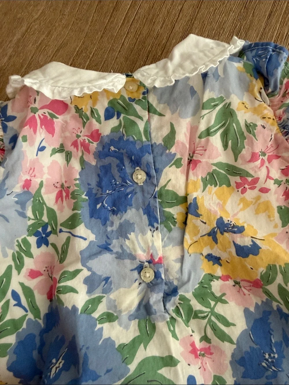 Ralph Lauren White Collared Floral Dress & Bloomer - Blue, Yellow, Pink, Green